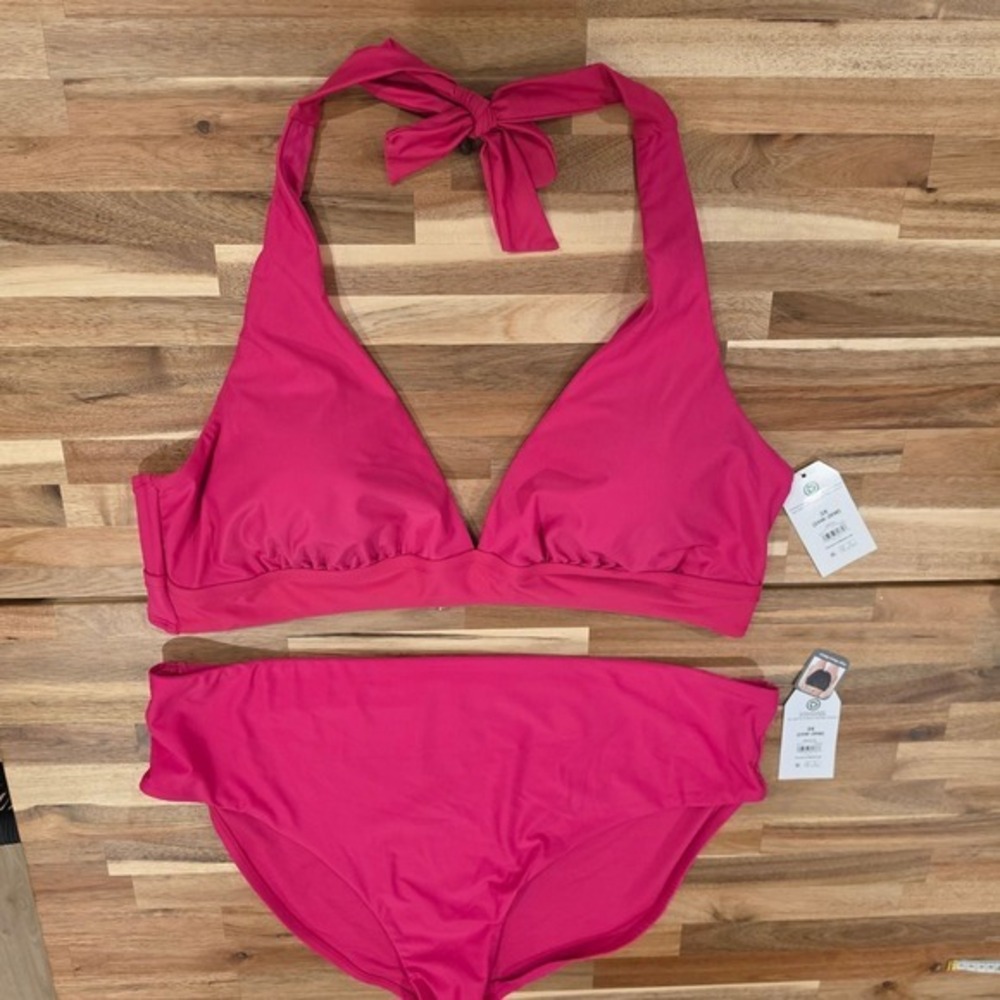 Womens size 3X Hot Pink Halter Top High Waist Bikini Set NWT